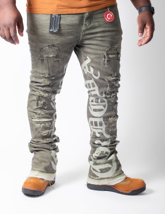 Old English Stacked Flared Jeans